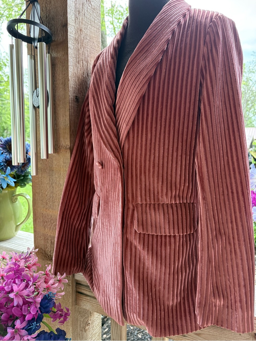 Nasty Gal Collection Pink Crushed Velvet Ribbed Double Breasted Lined Blazer NWT - Picture 3 of 10